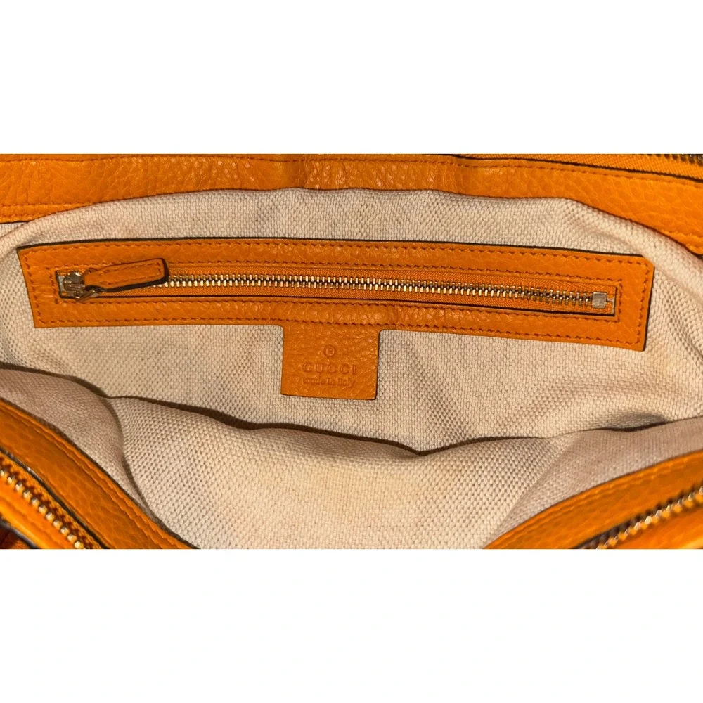 Gucci Soho Small Leather Tote Orange Pebbled Interlocking G Tassel Handbag